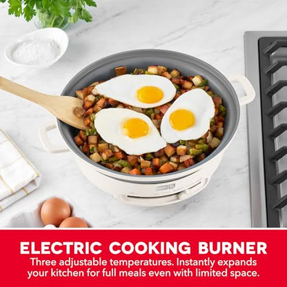 Dash Stacks Stacking Cookware Set with Electric Burner - Features CleanCoating™ Ceramic Nonstick Coating - Versatile, Nestable Pieces - Convenient Storage - Cream, 8-Piece