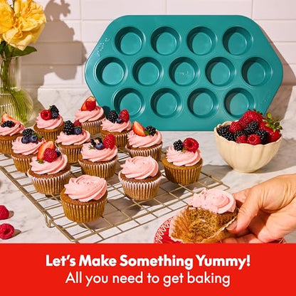 SO YUMMY by bella Baker’s Dozen Muffin Pan, 13 Round Cups Metal Baking Pan w Nonstick Coating & Stamped Fill Lines, PFAS Free, Dishwasher & Oven Safe, for Muffins & Cupcakes, Moonstruck