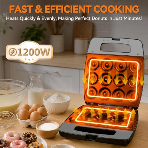 Baker's Friend Mini Donut Maker Machine, Bake 12 Mini Doughnuts, Maquina Para Hacer Donas, Perfect for Breakfast, Snacks, Desserts & More, Graphite