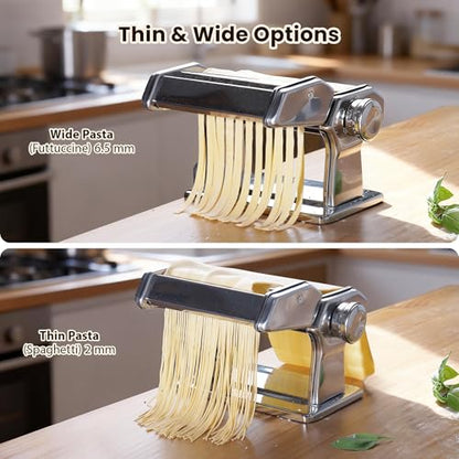 3-in-1 Pasta Maker, 9 Thickness Settings with Rollers & 2 Size Cutters