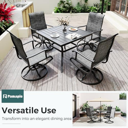 PATIOPIA 5-Piece Outdoor Dining Set, All Weather Patio Table and Chairs Set with Umbrella Hole for 4, Outdoor Table and 4 Textilene Swivel Chairs for Backyard, Poolside, Deck, Grey