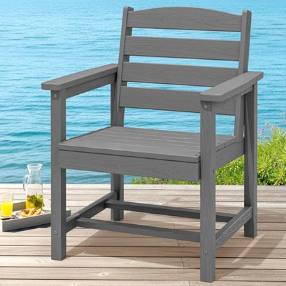 SERWALL Outdoor HDPE Dining Chairs Set of 2 with Arms & Widended Seat,Gray