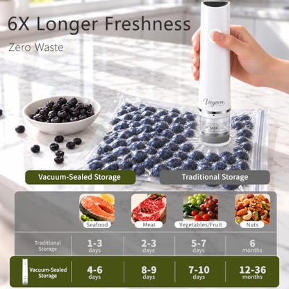 Vieyorn 60kPa Compact Food Vacuum Sealer Kit with 30 Reusable Bags-10S/M/L