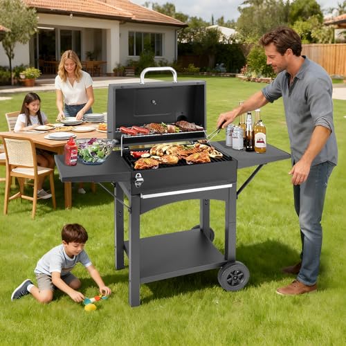 Kendane Charcoal Grill with Side Shelf, 353 Sq.Inch Cooking Area,Large Smoker Barbecue Grill with Warming Rack,Outdoor BBQ Grill with Charcoal Tray for Yard, Camping, Picnic