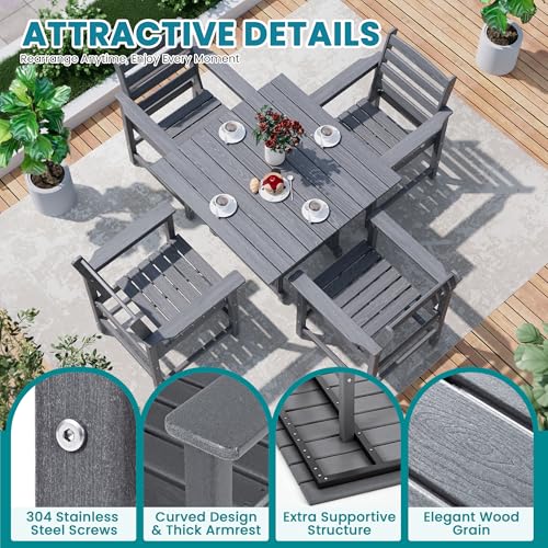 PamapicLife Dining Table Set, 5-Piece HDPE Outdoor Dining Set for 4, Gray