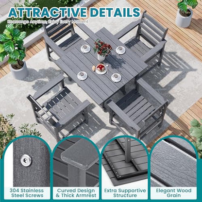 PamapicLife Dining Table Set, 5-Piece HDPE Outdoor Dining Set for 4, Gray