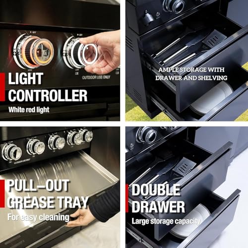 104 Inch Deluxe Stainless Steel Natural Gas Outdoor Kitchen Island Grill - 4-Burner 72000 BTU, 4 modular units for flexible and versatile combinations, For Patio, Lawn, Backyard, Black