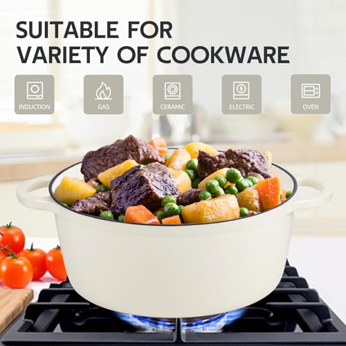 3 Quart Dutch Oven Enameled Cast Iron with Lid - Big Dual Handles - Oven Safe up to 500°F - Classic Round Pot for Versatile Cooking Cream