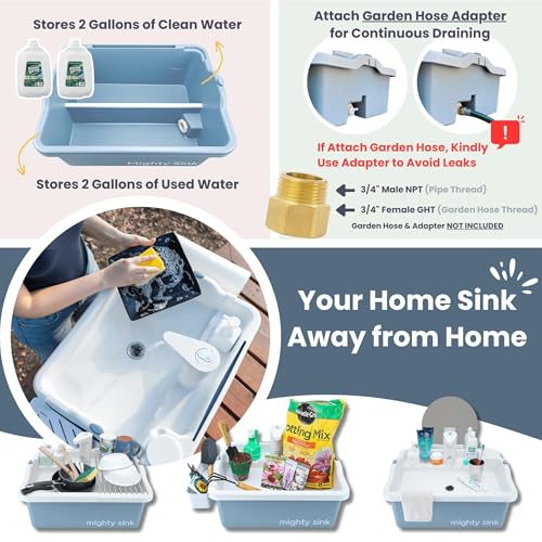 Mighty Sink Portable Sink: Patented Wash Station with Electronic Faucet | 2 Gallons | Easy Setup | Indoor & Outdoor Use | Ideal for Dishwashing, Camping Hygiene, Gardening, Pottery & More
