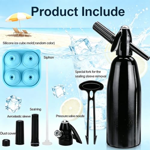 Soda Siphon 1L Carbonated Soda Maker, Sparkling Water Machine Portable