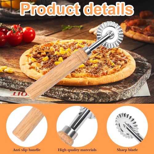LLMSIX Pastry Wheel Cutter, Stainless Steel Ravioli Cutter, Fluted Pastry Wheel with Long Wooden Handle for Home Making Pasta Pizza Ravioli Cookie Tools