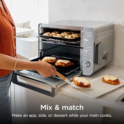 Ninja Air Fryer & Toaster Oven Combo with Thermometer | Double Stack XL | 12-in-1 | Smart Finish & DualZone Technology Cook 2 Meals at Once | Air Fry, Bake, Broil, Reheat | Stainless Steel | DCT651