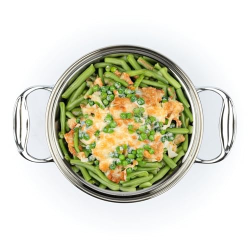 David Burke Splendor Stainless Steel 3-Quart Dutch Oven with Glass Lid, Vented Steam – Side handles, Oven Safe