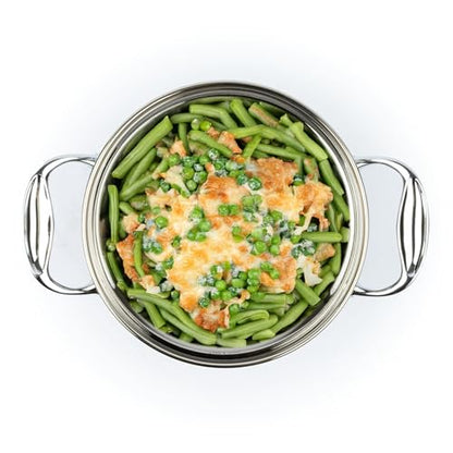 David Burke Splendor Stainless Steel 3-Quart Dutch Oven with Glass Lid, Vented Steam – Side handles, Oven Safe