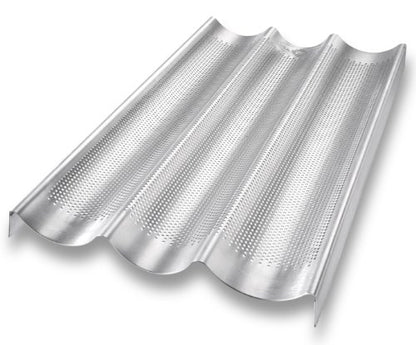 USA Pan Bakeware Aluminum Perforated Nonstick French Baguette Bread Pan, 3-Loaf