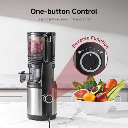 Cold Press Juicer Machine with 6" Extra-Wide Feed Chute,Triple Stainless Steel Filter,Quiet DC Motor,Easy to Clean,Slow Masticating Juicer High Juice Yield, Grey