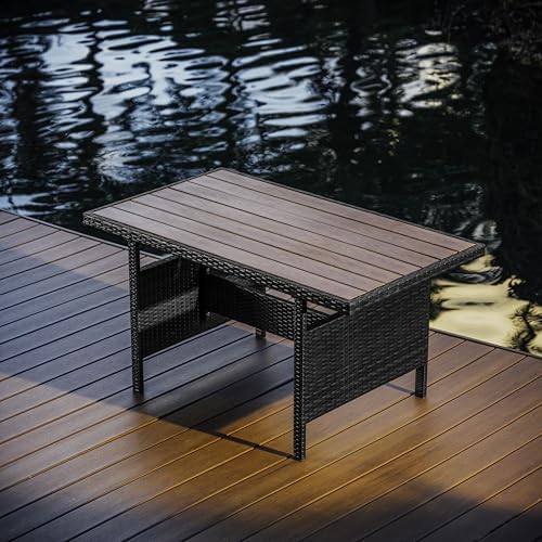 Nestl Outdoor Dining Set - 7 Piece Wicker Patio Set with Outdoor Dining Table, Outdoor Sectional Sofa and 3 Ottomans, Outdoor Patio Furniture Table and Chairs Set (Grey/Grey)