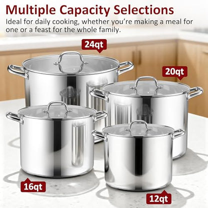 Herogo 16-Quart 18/10 Stainless Steel Stock Pot with Lid, Large Heavy Duty Soup Pot Compatible with Electric, Gas, Induction and Gas Cooktops, Non-Toxic & Corrosion Resistant, Dishwasher Safe