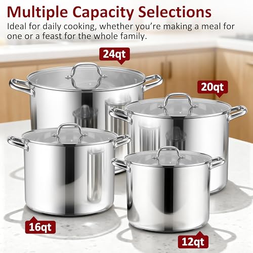 Herogo 16-Quart 18/10 Stainless Steel Stock Pot with Lid, Large Heavy Duty Soup Pot Compatible with Electric, Gas, Induction and Gas Cooktops, Non-Toxic & Corrosion Resistant, Dishwasher Safe