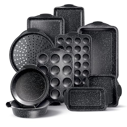Country Kitchen Nonstick Stackable Bakeware Set - Durable, Easy Release Baking Set, Black, 10 Pcs