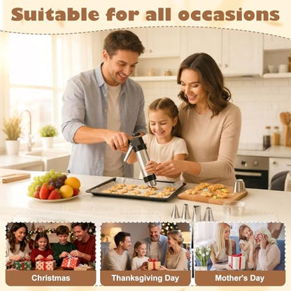 Cookie Press Gun Kit, Stainless Steel Spritz Cookie Press with 13 Discs & 8 Icing Piping Tips, Baking Cookie Maker, Icing Decorating Gun for Cookies Cakes Pastry Dessert Baking Decoration