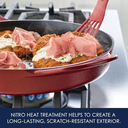 Rachael Ray Nitro Cast Iron Skillet with Side Handles, 14 Inch, Red