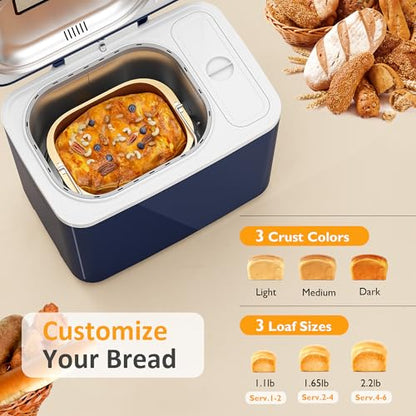Sunvivi 2.2LB Bread Maker Machine, 20 -in-1 Automatic Bread Machine with Non-stick Ceramic Pan, 3 Crust Color, Digital Touch Panel, 15H Timer & 1H Keep Warm, Low Noise, Beginner-Friendly Recipes