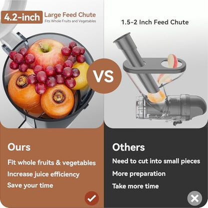 KITCHTREE Masticating Juicer Attachment for KitchenAid Stand Mixer, 4.2" Large Feed Chute Fit Whole Vegetables & Fruits, Slow Cold Press Juicing, Includes 2 * 28oz capacity cups