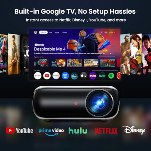 HAPPRUN Native 1080P Projector, Bluetooth Home Theater Movie Projector with Built-in Speaker, Compatible with Smartphone, HDMI, Fire Stick, PS5, Indoor & Outdoor Use -With Google TV System
