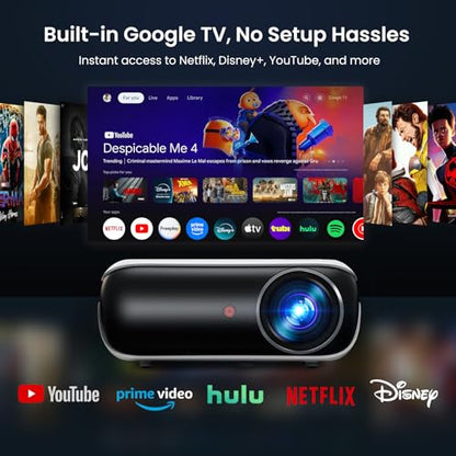 HAPPRUN Native 1080P Projector, Bluetooth Home Theater Movie Projector with Built-in Speaker, Compatible with Smartphone, HDMI, Fire Stick, PS5, Indoor & Outdoor Use -With Google TV System