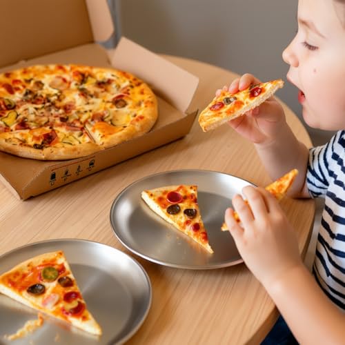 Funnydin 6Pcs Pizza Pan for Oven - 10 & 8 Inch Pizza Pan Set, Stainless Steel Pizza Tray, Non-Toxic Round Pizza Plate for Baking, Party & Picnic Use, Dishwasher Safe