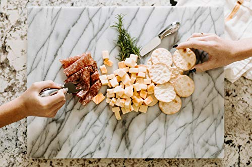 Thirteen Chefs 20 x 16 Inch Marble Pastry Board and Cutting Board for Bakers, Pastries, Chocolate - Large Marble Serving Platter with Feet