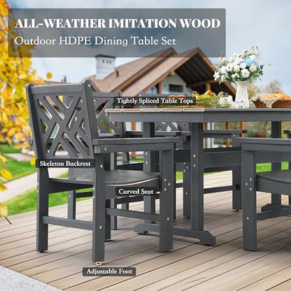 HDPE Dining Table Set for 10,12-Piece Outdoor Table and Chairs Include 10 Dining Chairs and 2 Pcs 62.5" Patio Dining Table with Umbrella Hole (Gray)