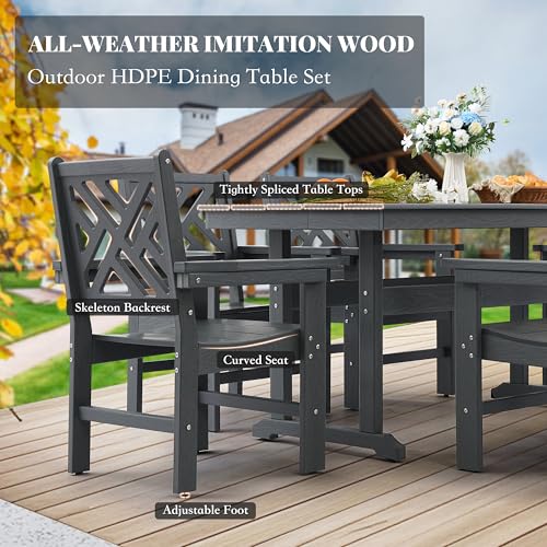 AZXZCS HDPE Outdoor Dining Set,10-Piece Outdoor Table and Chairs Include 8 Dining Chairs and 2 Pcs 62.5" Patio Dining Table with Umbrella Hole (Gray)