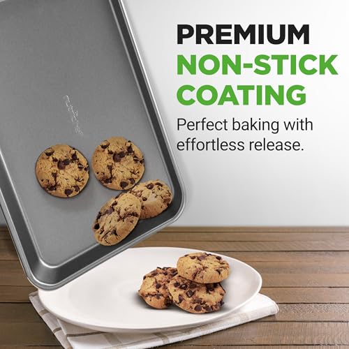 NutriChef 2-Piece Large & Medium Cookie Sheets for Baking - Non Stick Baking Sheet for Cookies, Sheet Cakes & Roasting - Dishwasher Safe - Gray