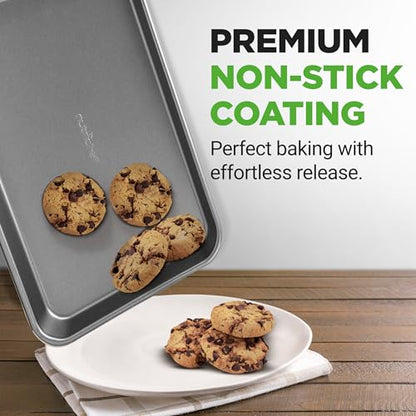 NutriChef 2-Piece Large & Medium Cookie Sheets for Baking - Non Stick Baking Sheet for Cookies, Sheet Cakes & Roasting - Dishwasher Safe - Gray