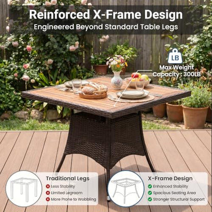 Wisteria Lane 5-Pieces Rattan Patio Dining Sets with Acacia Wood Tabletop