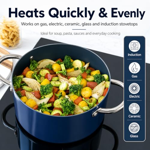 MICHELANGELO 6 Quart Stock Pot with Lid, Non Toxic Cooking Pot, Ceramic Soup Pots with Lid, Non Stick Pot with Stainless Steel Handle, Induction Compatible