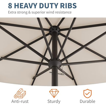 Tobeos 10FT Patio Umbrella, Outdoor Umbrella with Push Button Tilt and Crank, 8 Sturdy Ribs, UV Protection & Waterproof Market Umbrella for Pool, Backyard, Beach,Deck (Beige)