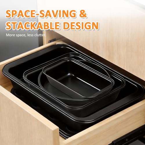 KOOMADE 10PCS Nonstick Baking Pans Set - Bakeware Sets for Cooking, Oven and Dishwasher Safe, Non Toxic, Includes Cookie Sheets for Baking, Muffin Pan, Bread Pan, Cake pan, Loaf Pan Roasting Pan Black