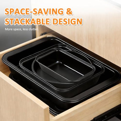 KOOMADE 10PCS Nonstick Baking Pans Set - Bakeware Sets for Cooking, Oven and Dishwasher Safe, Non Toxic, Includes Cookie Sheets for Baking, Muffin Pan, Bread Pan, Cake pan, Loaf Pan Roasting Pan Black