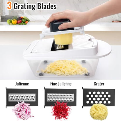 8 Blade All-in-1 Vegetable Chopper Mandoline Slicer with Container, Food Chopper, Onion Chopper, Veggie Cutter for Salad, Kitchen Gadgets Accessories Essentials, White