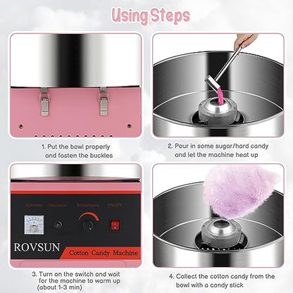 ROVSUN 21 Inch Cotton Candy Machine Commercial, Candy Floss Maker Electric Cotton Candy Maker w/Stainless Steel Bowl, Sugar Scoop and Large Storage Drawer for Home Party Carnival