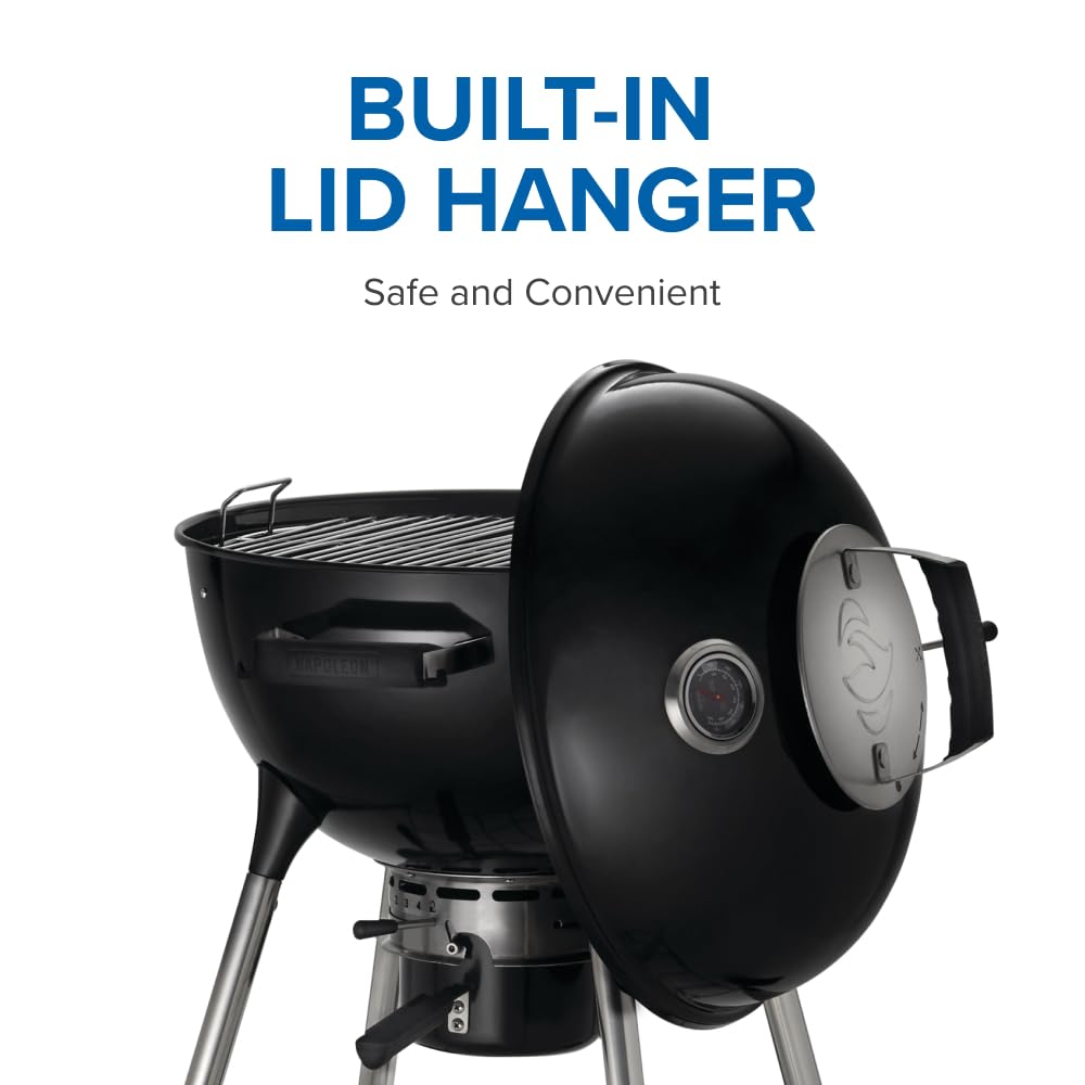 Napoleon NK18 Premium Charcoal Kettle Grill, Black, Porcelain-Enameled Lid and Bowl, Chrome-Plated Cooking Grid