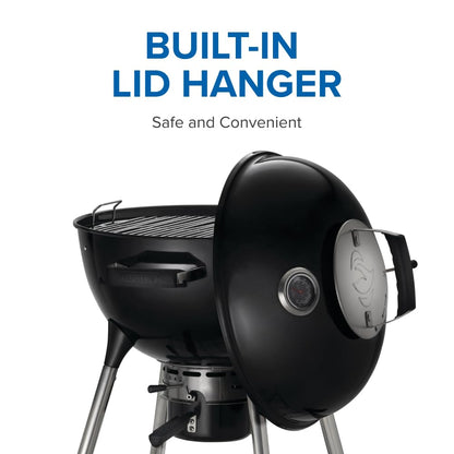 Napoleon NK18 Premium Charcoal Kettle Grill, Black, Porcelain-Enameled Lid and Bowl, Chrome-Plated Cooking Grid