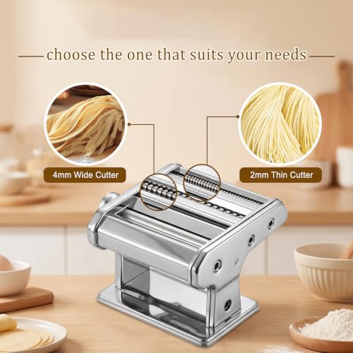 3-in-1 Pasta Maker, 7 Thickness Settings Roller & 2 Cutters Pasta Machin