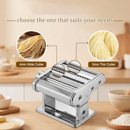 3-in-1 Pasta Maker, 7 Thickness Settings Roller & 2 Cutters Pasta Machin