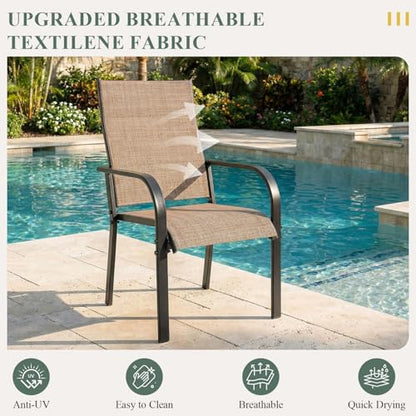 DSNAPE 9 Pieces Patio Table and Chairs Set, 59.6" Square Dining Table with Umbrella Hole & 8 Textilene Fixed Chairs, Dining Table Set for 8, Outdoor Furniture for Porch Deck Yard Balcony Lawn, Brown