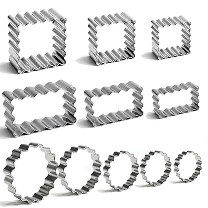 11Pcs Scalloped Cookie Cutter Set, Assorted Sizes-Include3 Square,3 Rectangle and 5 Round Fondant Molds,Reusable with Jagged Edge Design for a Special Event Holiday Everyday Treat (11Pcs)
