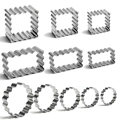 11Pcs Scalloped Cookie Cutter Set, Assorted Sizes-Include3 Square,3 Rectangle and 5 Round Fondant Molds,Reusable with Jagged Edge Design for a Special Event Holiday Everyday Treat (11Pcs)